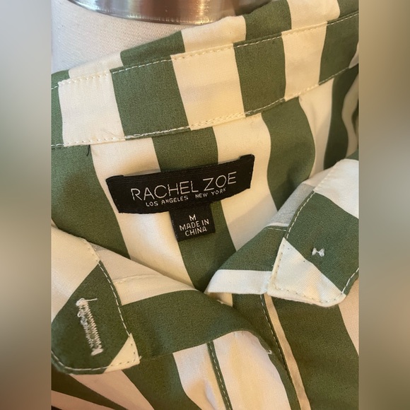 Rachel Zoe Cotton Green and White Striped Midi Dress Size Medium - Picture 4 of 7